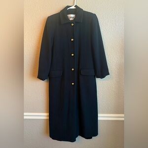 Miss Jackson's 60s 70s Tailored Wool Long Coat Gold Crest Buttons Union Made VTG